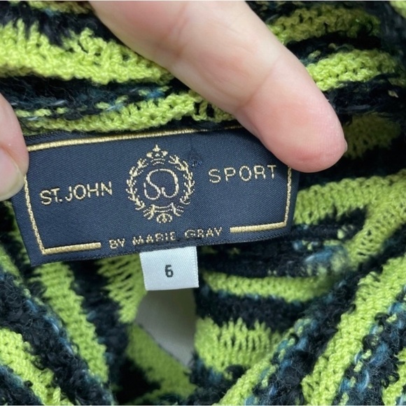 The St John Sport rate Green-Black Striped Cowl Neck womans sweater. 6 - Picture 4 of 5